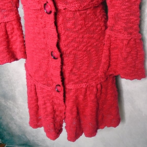 Long Cardigan Red Sweater Dress, Cute Sleeves! - Fever - Picture 4 of 9